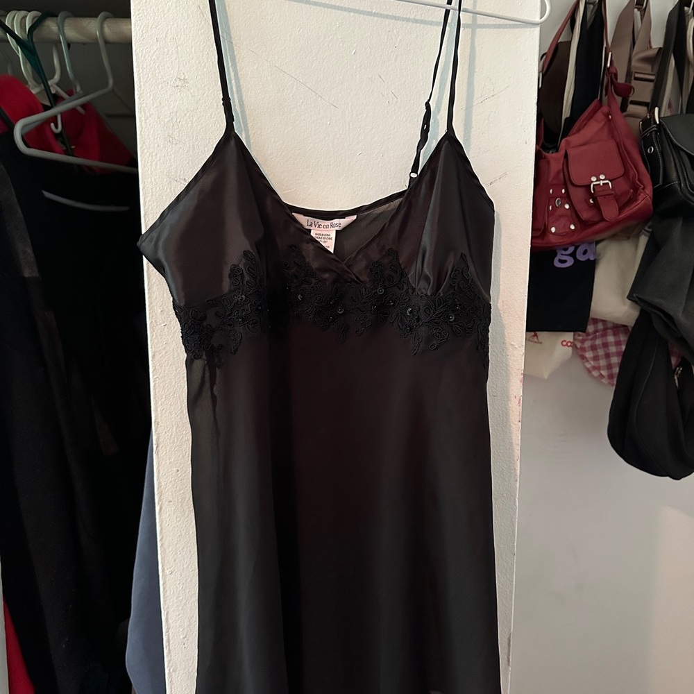 La Vie En Rose Black Satin Dress